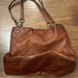 Tooled Leather Shoulder Bag in Warm Brown